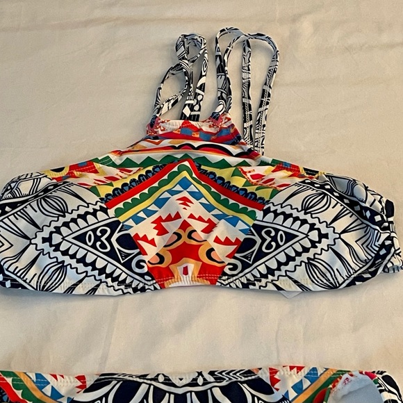 Floral Print High Neck Push Up Bikini Racerback Bathing Suit Size M (B-51) - Picture 2 of 6